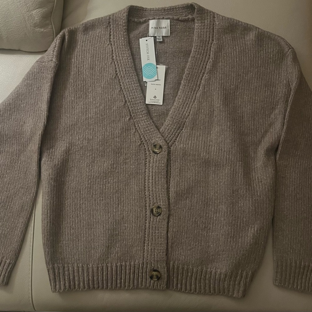 Pink Rose Women's V-Neck Sweater - Brown. Medium, New!